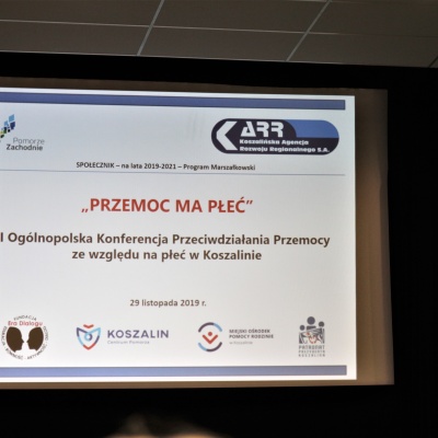 Baner wyświetlający się na ekranie podczas konferencji, zawierający jej tytuł, termin, organizatorów i źródło finansowania