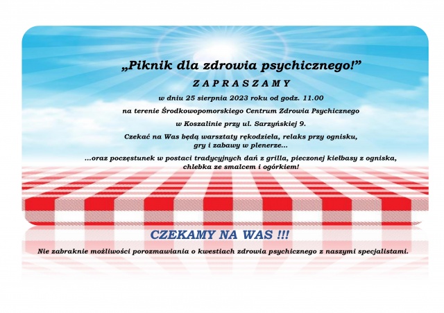 Plakat z informacją dotyczącą pikniku dla zdrowia psychicznego