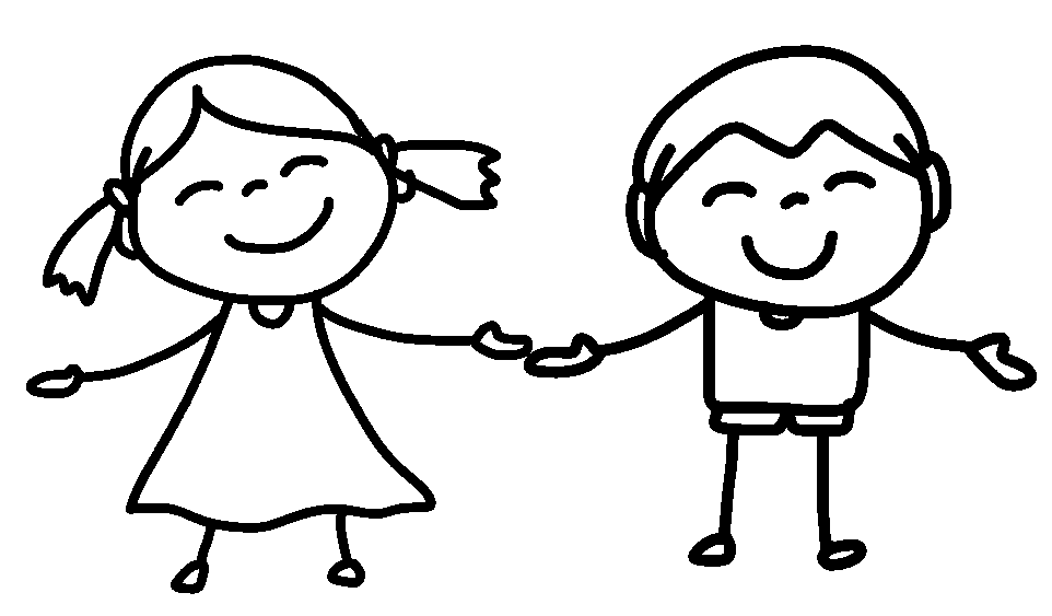 Chłopczyk i dziewczyna uśmiechnięci trzymają się za ręce.