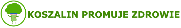 Logo projektu socjalnego: zielony brokuł ze sportową opaską oraz tytuł "Koszalin promuje zdrowie",
